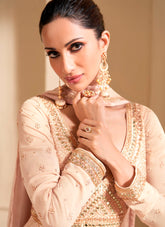 Peach Colour Wedding Wear Gown in Georgette